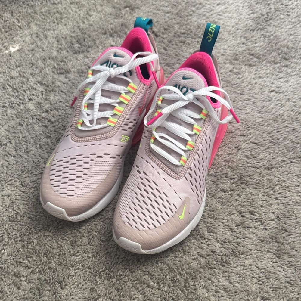 Nike Air Max 270 Light Pink and Neon Sneakers
